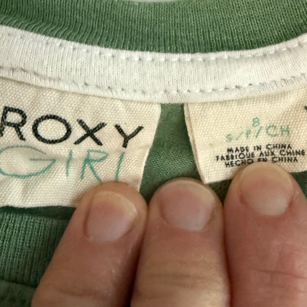 Roxy Girl's 8 Shirt Green Open Back “Let’s Be Free” - Picture 4 of 4